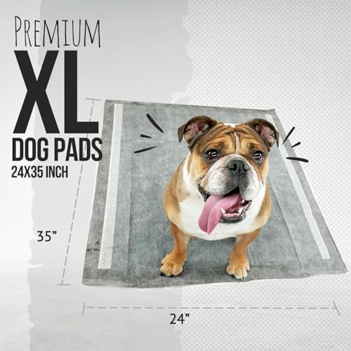 Image of Bulldoglogy Carbon Black XL Dog Pee Pads for Extra Large Dogs with Adhesive Sticky Tape - Extra Large Charcoal Housebreaking Dog Pee Pads Disposable (24x35) (40-Count, Black)