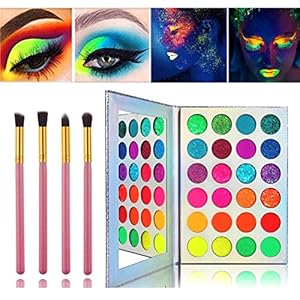 Glow-in-the-dark-paint-Kalolary-Neon-Eyeshadow-Glow-Palette-UV-Glow-Blacklight-Matte-and-Glitter-24-Colors-Highly-Pigmented-Eyeshadow-Kit-with-4-Brushes-for-Halloween-Face-Body-Makeup Kalolary Neon Eyeshadow Glow Palette UV Glow Blacklight Matte and Glitter, 24 Colors Highly Pigmented Eyeshadow Kit with 4 Brushes for Face Body Makeup