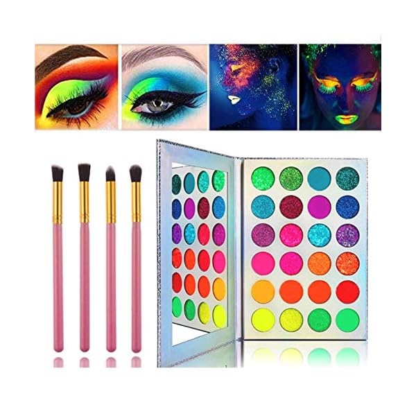 Glow-in-the-dark-paint-Kalolary-Neon-Eyeshadow-Glow-Palette-UV-Glow-Blacklight-Matte-and-Glitter-24-Colors-Highly-Pigmented-Eyeshadow-Kit-with-4-Brushes-for-Halloween-Face-Body-Makeup Kalolary Neon Eyeshadow Glow Palette UV Glow Blacklight Matte and Glitter, 24 Colors Highly Pigmented Eyeshadow Kit with 4 Brushes for Face Body Makeup