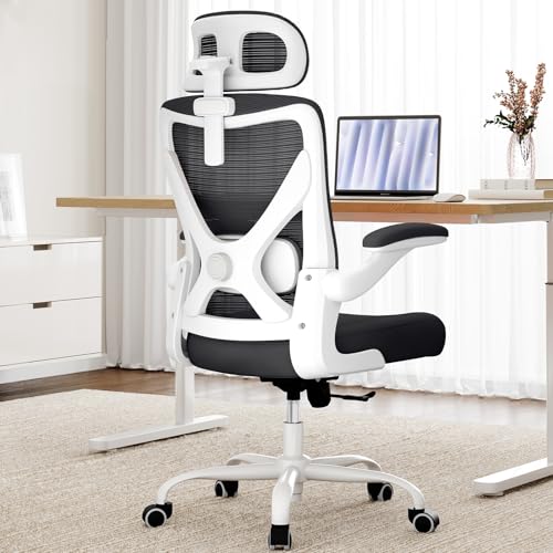 Image of Ergalithic Ergonomic Office Chair - Computer Desk Chair with Adjustable Lumbar Support - 300lbs Executive Desk Chair High Back with Headrest Flip-Up Arms for Long Hours, Rolling Chair (White Black)