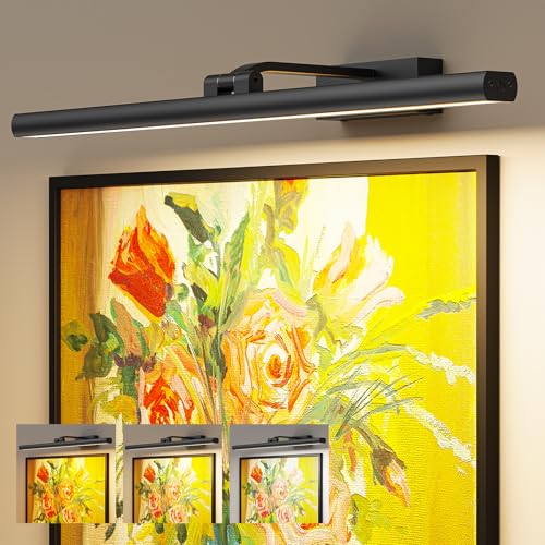 Image of Wireless Picture Lights for Wall, 24in Battery Operated Wall Light for Painting Rechargeable CCT Rotatable Art Gallery Light with Remote Dimmable Timer for Artwork Frame Display Dartboard