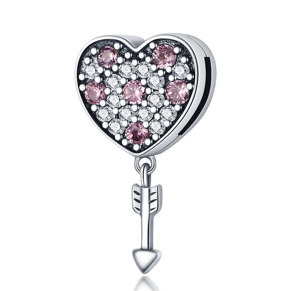 KUNSIR925 Sterling Silver Clip-On Charm for Reflexions Mesh Bracelet Charm Bead fits Flat charm Bracelets Gift for Women（Cupid's arrow）