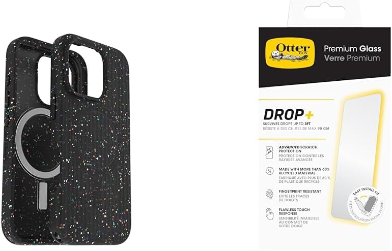 OtterBox Bundle Symmetry Series Core for MagSafe Case for iPhone 16 Pro, Shockproof, Drop Proof, Ultra-Slim, Protective Case, Black & Premium Glass Screen Protector