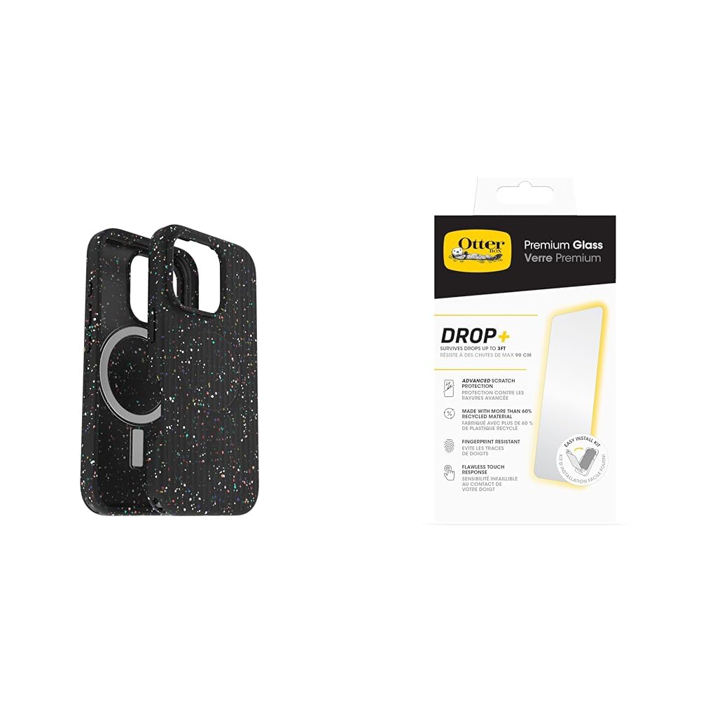 OtterBox Bundle Symmetry Series Core for MagSafe Case for iPhone 16 Pro, Shockproof, Drop Proof, Ultra-Slim, Protective Case, Black & Premium Glass Screen Protector