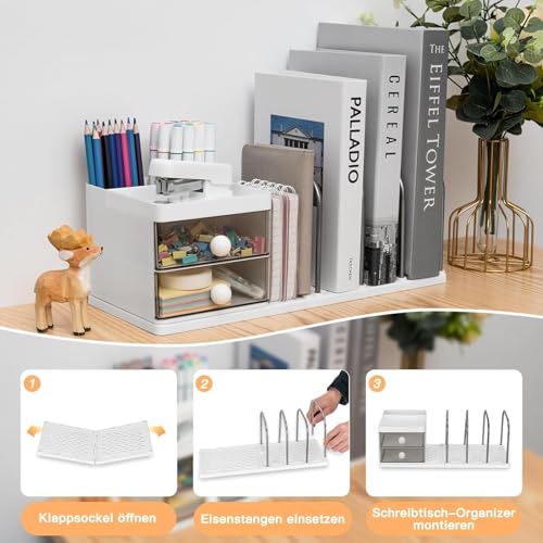 Image of 2-in-1 Desk Organizer with 3 Compartments - All-in-One Pen Holder & Office Supplies Storage for Home, Office, Study Table, Workspace Organization