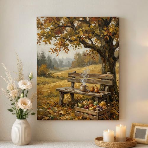 Cuadro de lienzo decorativo de árbol rústico dorado, arte natural otoñal de 16 x 20"