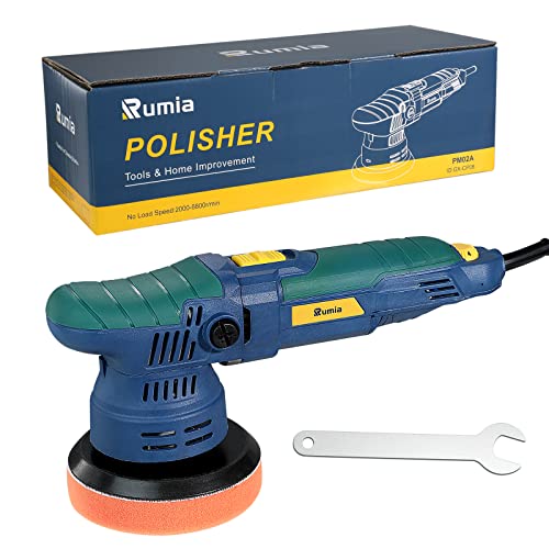 Rumia Polisher, Dual Action Polisher PM02A, 5-inch Car Buffer Polisher 650W with 6 Variable Speed, 6800RPM, 3m Cable, DA Polisher for Car Waxing, Buffing, Polishing, Wood