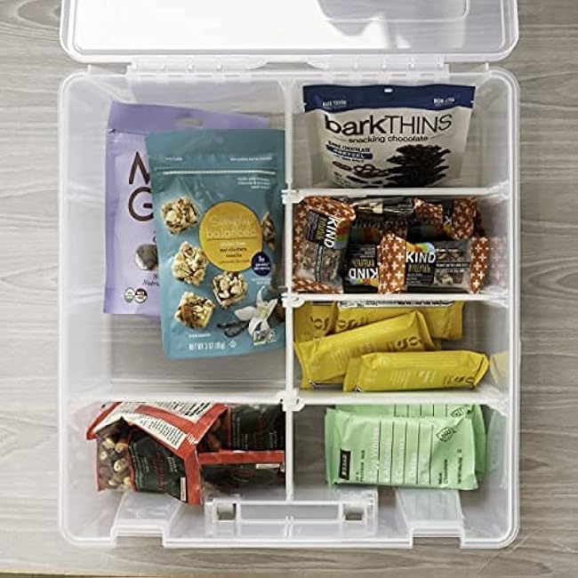 Best Kept 6899BK - Super Satchel Double Deep with Lift-Out Tray and Removable Dividers, Stackable Home Storage Organization Container, Clear with Sliver Latches and Handle