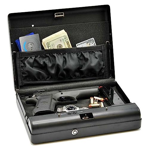 Caja fuerte biométrica para pistolas, con desbloqueo bidireccional | PIN digital | Desbloqueo con llave, ideal para guardarropa, sala de estar, dormitorio, mesita de noche y coche