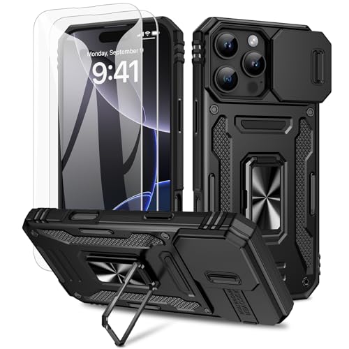 Doeshine Hülle für iPhone Pro Max, Handyhülle mit 2 Stück Displayschutzfolie & Kameraschutz, Magnetisch Ring Ständer, Robust Militär Shockproof Schutzhülle für iPhone Pro Max