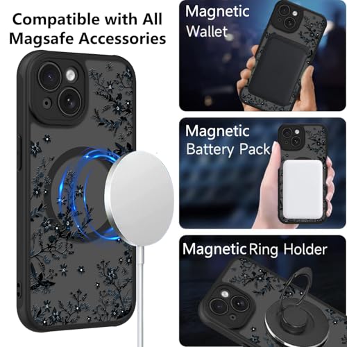 Image of KANGHAR Case for iPhone 15 Florals Pattern | [Compatible with Magsafe] Cute Flower Branch Protective Magnetic Case for Girls Women Men