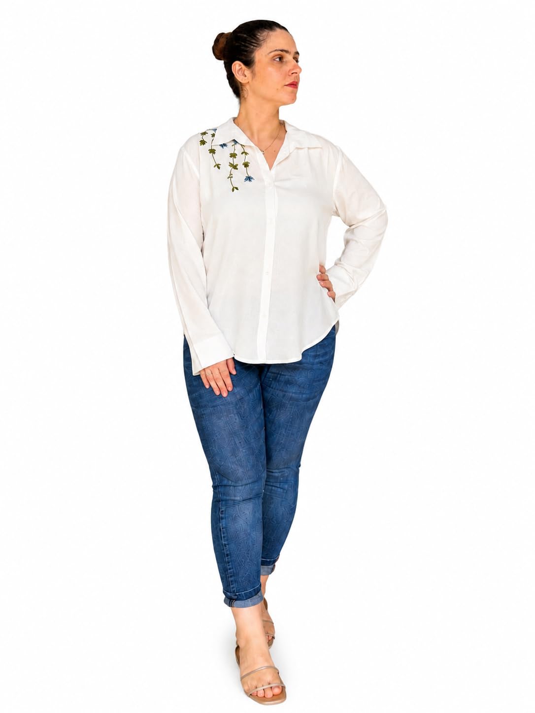 a2 cloth Women’s White Embroidered Casual Shirt | Floral Vine Design Full Sleeve Top for Women-picture-30