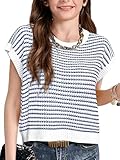 Seiciviy Girls Summer Fall Cute Tops School Picture Day Teen Tween Sweater Vest Striped Short Sleeve Trendy Knit Vest Navy