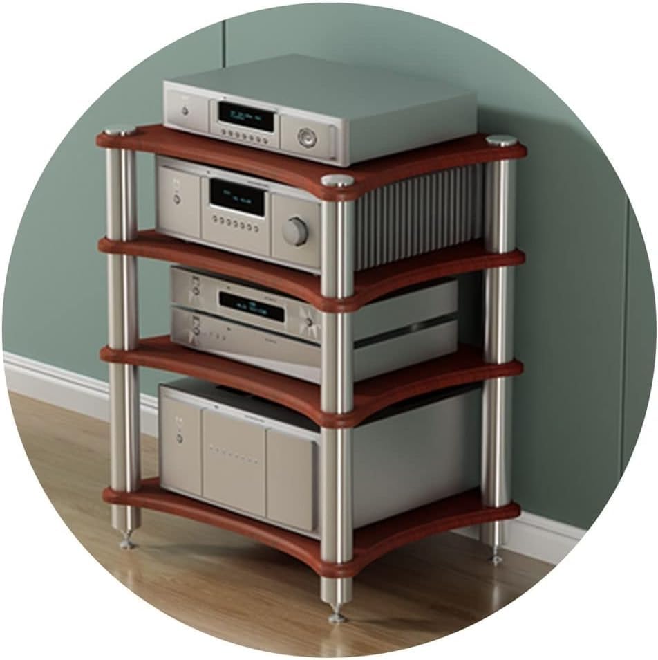 Soporte AV para Rack Mueble de Audio de 4 Niveles Gabinete de TV y Altavoces Estante Marrón