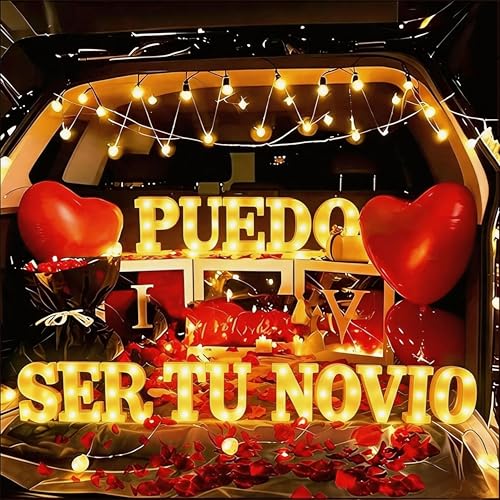 Image of Puedo Ser Tu Novio Light Up Letters Proposing Decorations Set Includes 14 LED Light Letters and 1000 Rose Petals Valentine's Day Ornaments