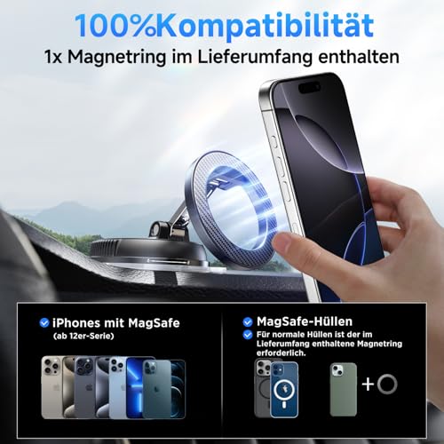 Moeila Vakuum Handyhalterung Auto für Magsafe Autohalterung [mit 78+LBS stärkste Saugkraft & 2400gf stärkster Magnet],360° Drehbare Handyhalterung Magnet,KFZ Autohalterung für Alle Handys,Mattschwarz. 4