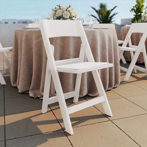 Image of Flash Furniture Hercules Tucker Commercial White Resin Folding Chair - Lightweight, Vinyl Padded Removable Seat, Indoor Outdoor Use, Event & Wedding Ready, Set of 2