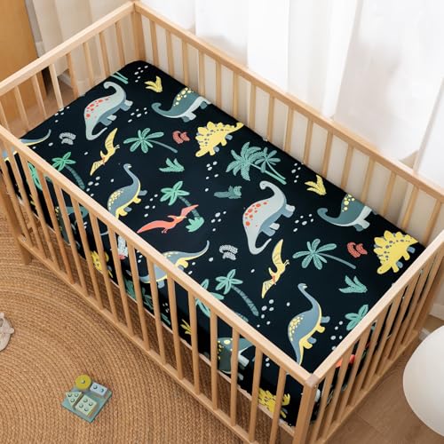 Image of PHF 4 Pack Soft Dinosaur Crib Sheets Fitted, Comfy Breathable Baby Sheets for Boys Girls, 28x52 Inches Fits Standard Crib and Toddler Mattresses, Dinosaur