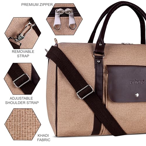 Image of ZAINTO Travel Duffle Bag for Men & Women | Weekender Duffle Bag | Luggage Hand Bag | Canvas /Jute with Leather Finish