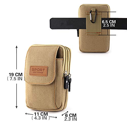 KSIBNW 7"Heuptas voor Mannen Canvas Riem Portemonnee Tas met 3 Zakken Heuptas Heuptasje Waterdichte Tactische Telefoonhouder Portemonnee Outdoor Heuptas met Riemclip voor maximaal 7 inch Telefoon - Image 7