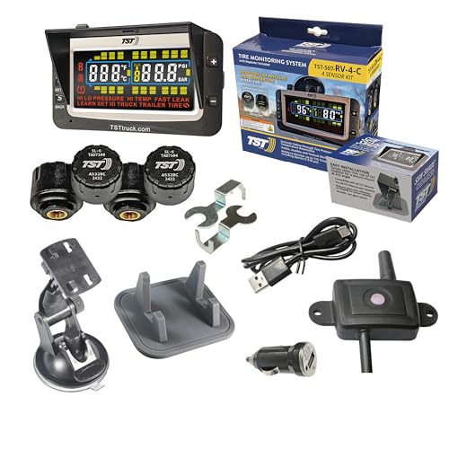 TST 507 Tire Pressure Monitoring System with 4 Cap Sensors and Color Display for Metal/Rubber Valve Stems by Truck System Technologies TPMS for RVs Campers and Trailers
