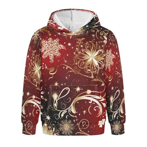 Kids Hoodies Sweaters Christmas Xmas Snowflake Hooded Sweatshirts with Big Pockets for Boys Girls B0400370
