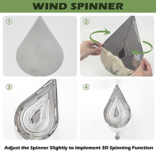 Royxen 2 Pack Wind Spinner 12 Inch Stainless Steel 3D Flowing Light Effect, With 2 Water Drop Pendant And 360° Rotating Hook #TOP4