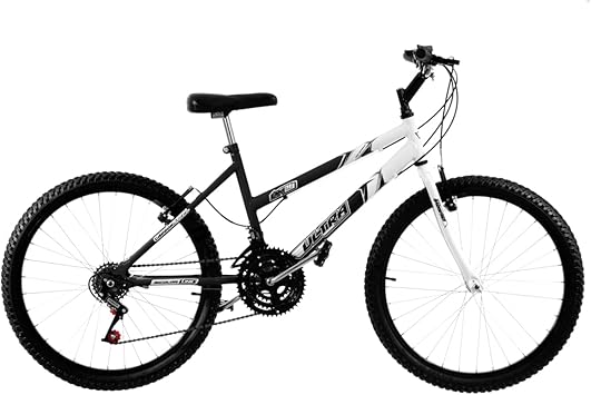 Bicicleta de Passeio Ultra Bikes Esporte Bicolor Aro 24 Reforçada Freio V-Brake – 18 Marchas Preto/Branco
