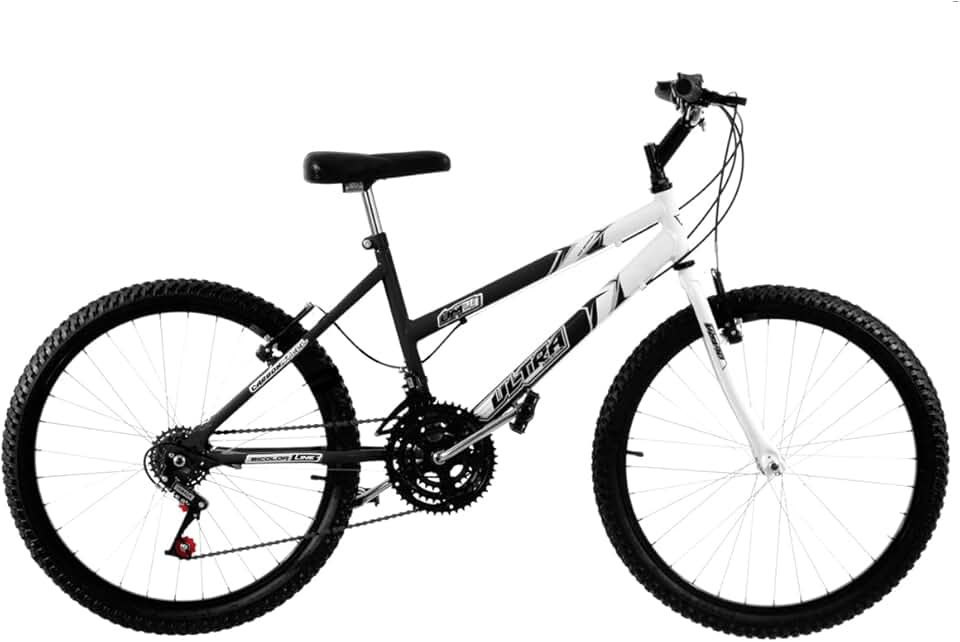 Bicicleta de Passeio Ultra Bikes Esporte Bicolor Aro 24 Reforçada Freio V-Brake – 18 Marchas Preto/Branco
