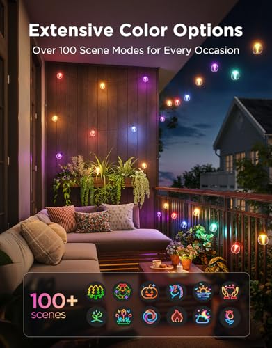 Image of Govee Clear Bulb Outdoor String Lights, 48ft IP67 Patio & Backyard Lights | 15 RGBWIC Dimmable LED Bulbs, 111 Modes, Music Sync, IP67 Waterproof & Shatterproof, Work with Alexa, Google & Matter