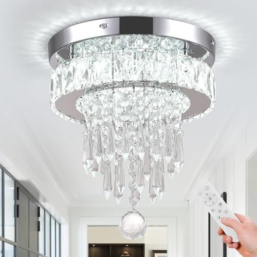LEONTYNE 9.8' Dimmable Ceiling Light Chandelier,Small Flush Mount Chandelier Crystal Light Fixture...