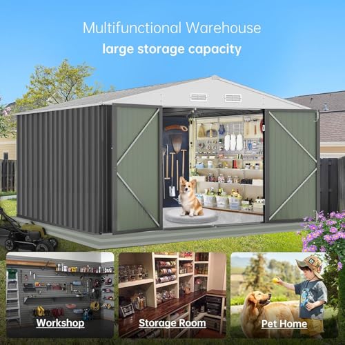 Metal Outdoor Storage Shed - Waterproof and UV-Resistant Garden Shed Featuring an Enhanced Frame Design and Lockable Double Doors | Sturdy Utility and Tool Storage Solution for Your Backyard, Garden,