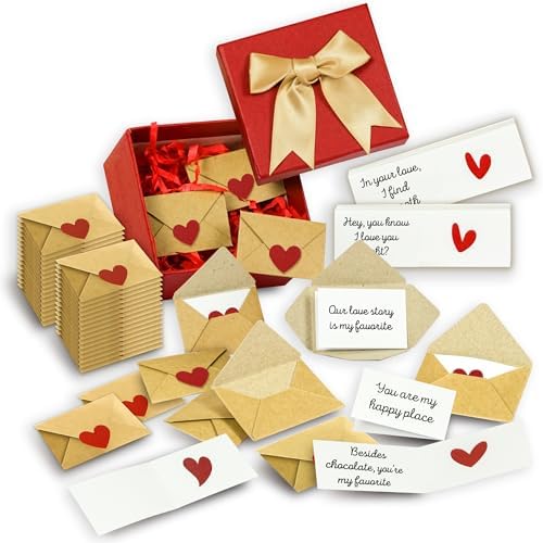 60 Mini Love Notes With Envelopes - Valentines Day Gifts For Him, Her, Boyfriend, Girlfriend - Valentines Gift For Husband, Wife - Anniversary Birthday Christmas I Love You Gifts For Couples