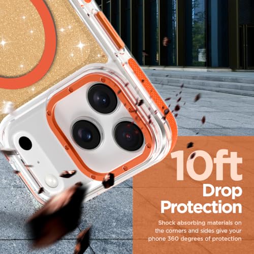 Image of Magnetic Case for iPhone 17 Pro Max [Compatible with Magsafe] [Bling Glitter Fluorescent Design] [1 Screen Protector] Slim Translucent Matte Case for iPhone 17 Pro Max 6.9 inch 2025, Orange