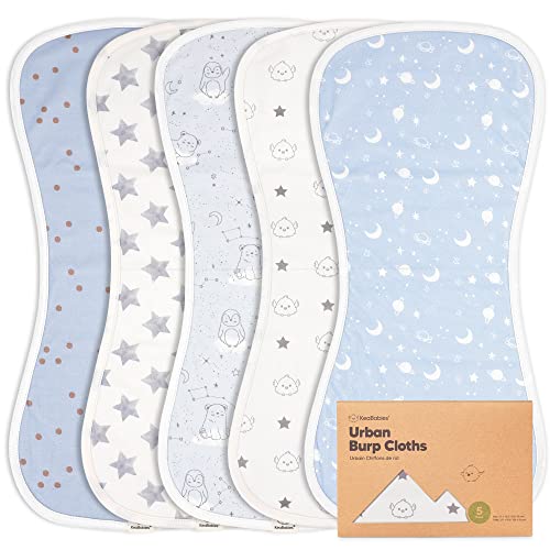 Image of 5-Pack Organic Burp Cloths for Baby Boys and Girls - Ultra Absorbent Burping Cloth, Burp Clothes, Newborn Towel - Milk Spit Up Rags - Burpy Cloth Bib for Unisex, Boy, Girl - Burp Cloths(Constellation)