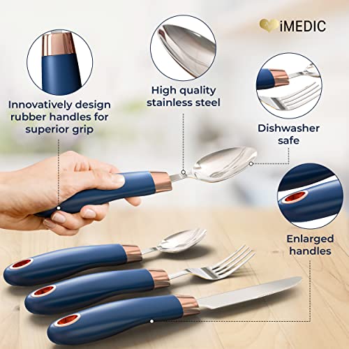 Imedic Designer Easy Grip Cutlery For Adults - 1 Set Of Adaptive Utensils For The Elderly With Needs - Eating Utensils For Disabled People And With Parkinson's - Non-Weighted Utensils For Hand Tremors #TOP1