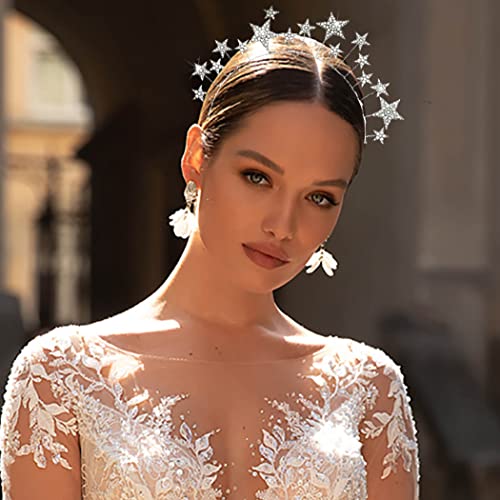 Cakure Stars Halo Crown Silver Crystal Headband Goddess Bridal Tiara And Crowns Rhinestones Tiara Headpiece Party Wedding Hair Accessories For Women And Girls #TOP2