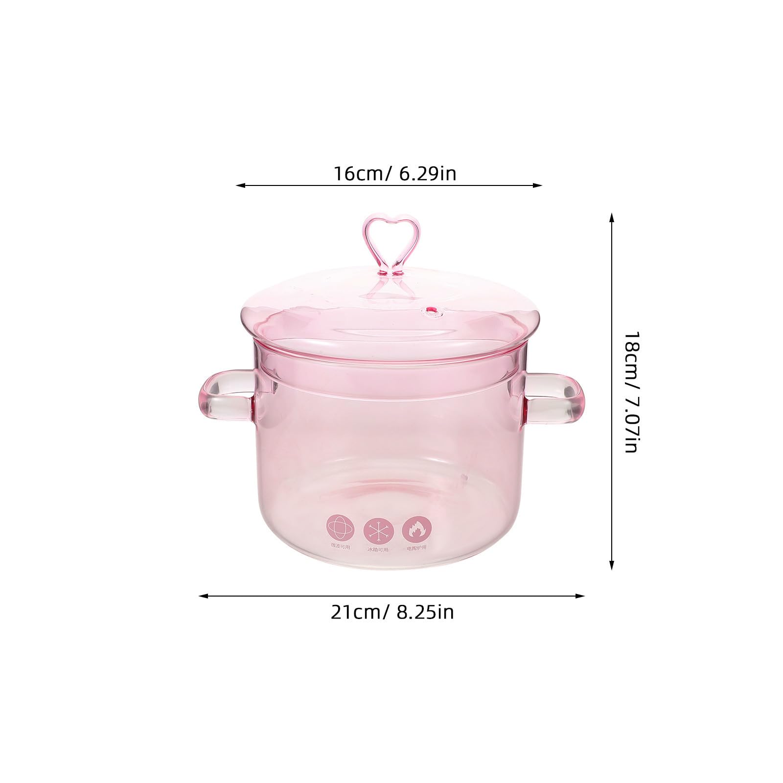 TOYANDONA Pentola in Vetro a Cuore 1900ml in Vetro Borosilicato Rosa | Doppie Maniglie, Adatta a Fornelli Elettrici in Ceramica, per Cottura Quotidiana e Pranzi in Famiglia