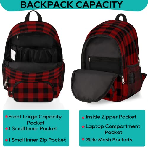 Red Black Buffalo Plaid Bookbag School Backpack Teens Girls Boys Schoolbag Shoulder Computer Hiking Gym Travel Casual Travel Daypack3