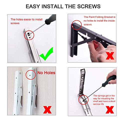 YUMORE Folding Shelf Brackets 12", Max Load 330lb Heavy Duty Stainless