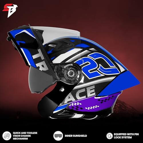 Image of Steelbird SBA-20 Trace ISI Certified Flip-Up Graphic Helmet for Men and Women with Inner Silver Sunshiled