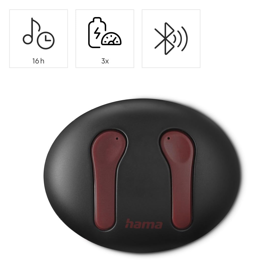 Hama "Spirit Unchained Ecouteurs Bluetooth® sans Fil USB C - 16H d'Autonomie, Charge Rapide & QI, Commande Tactile, Assistants Vocaux Siri/Google - Noir/Rouge