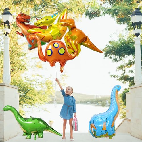 Lingqiang Dinosaur Foil Balloons Set (35-50 In), 6 Pieces Large Dinosaur Mylar Helium Balloons For Kids, Giant Cute Dinosaur Birthday Party Decorations Kit For Boys Jungle Dino Theme Baby Shower Decor Supplies thumb #5