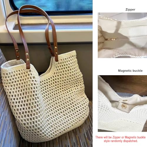 Bolsa de malla para playa con correa de cuero miniatura 5