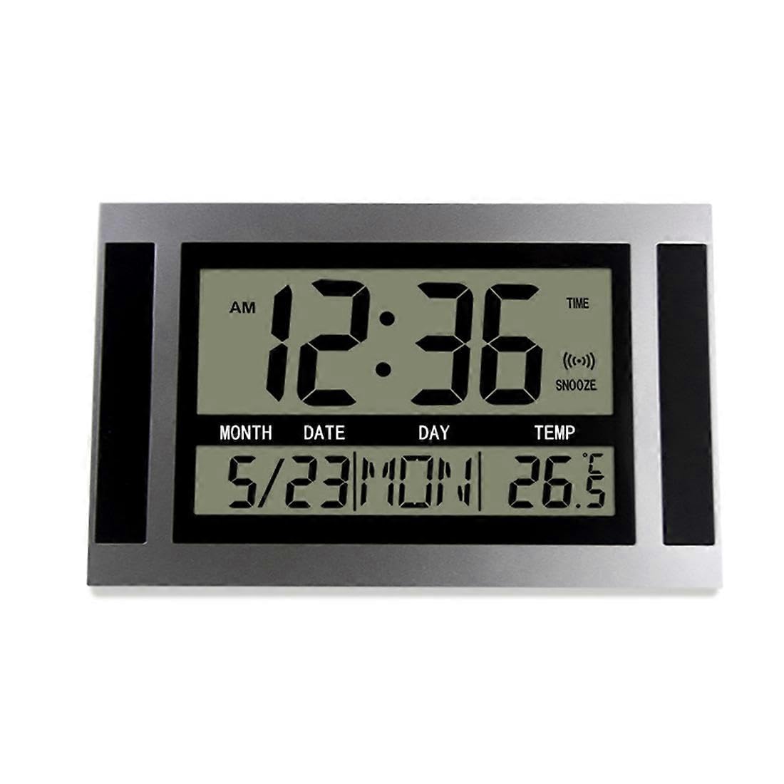 JOYHAPPST Digital Wall Clock LCD Large Number Time Temperature Calendar Alarm Table Desk Clock Modern Design Office Home Silver