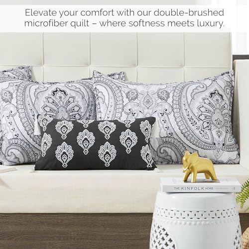 Image of Southshore Fine Living, Inc. Twin Day Bed Comforter Sets, 6-Piece Boho Bedding Set with Daybed Cover, 3 Pillow Shams, Bedskirt, Throw Pillow - Daybed Covers for Twin Bed, Pure Melody Black