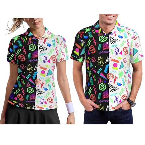Bueutvel Women's 70s 80s Couple Golf Shirts,Matching Hawaiian Golf Shirt for Couple,Moisture Wicking Couple Polo Shirt 3XL by Bueutvel - Used condition - US$20.72