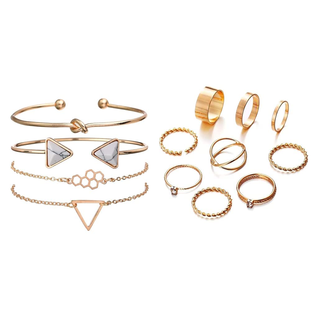 Shining Diva Fashion Set Of 4 Multilayer Charm Bangle Gold Plated Bracelet (Golden) & Golden Non Precious Metal Boho Midi Finger Ring For Girls -Set Of 9 (B0B9XL76N1) Amazon Price History, Amazon Price Tracker