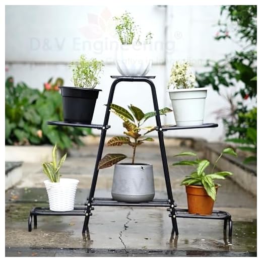 D&V ENGINEERING - Creative in innovation Metal Flower Pot Stand, Black, Width-105 cm x Breadth-23 cm x Height-79 cm, 1 Piece