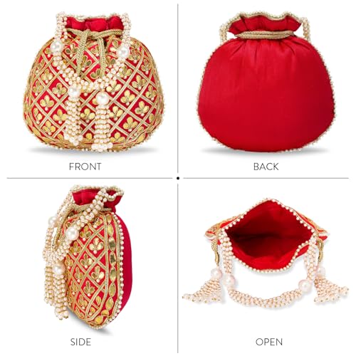 Image of Aheli Embroidered Potli Bag Gift for Women Handmade Ethnic Purse Evening Handbags Stylish Bridal Fashion Clutch Bag